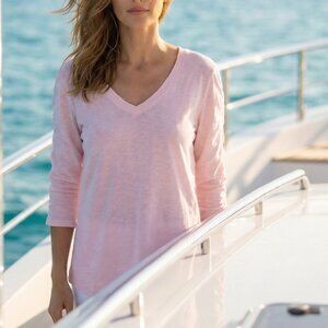 NWT SUNDRY pink pima cotton v neck rushed sleeve t-shirt XS